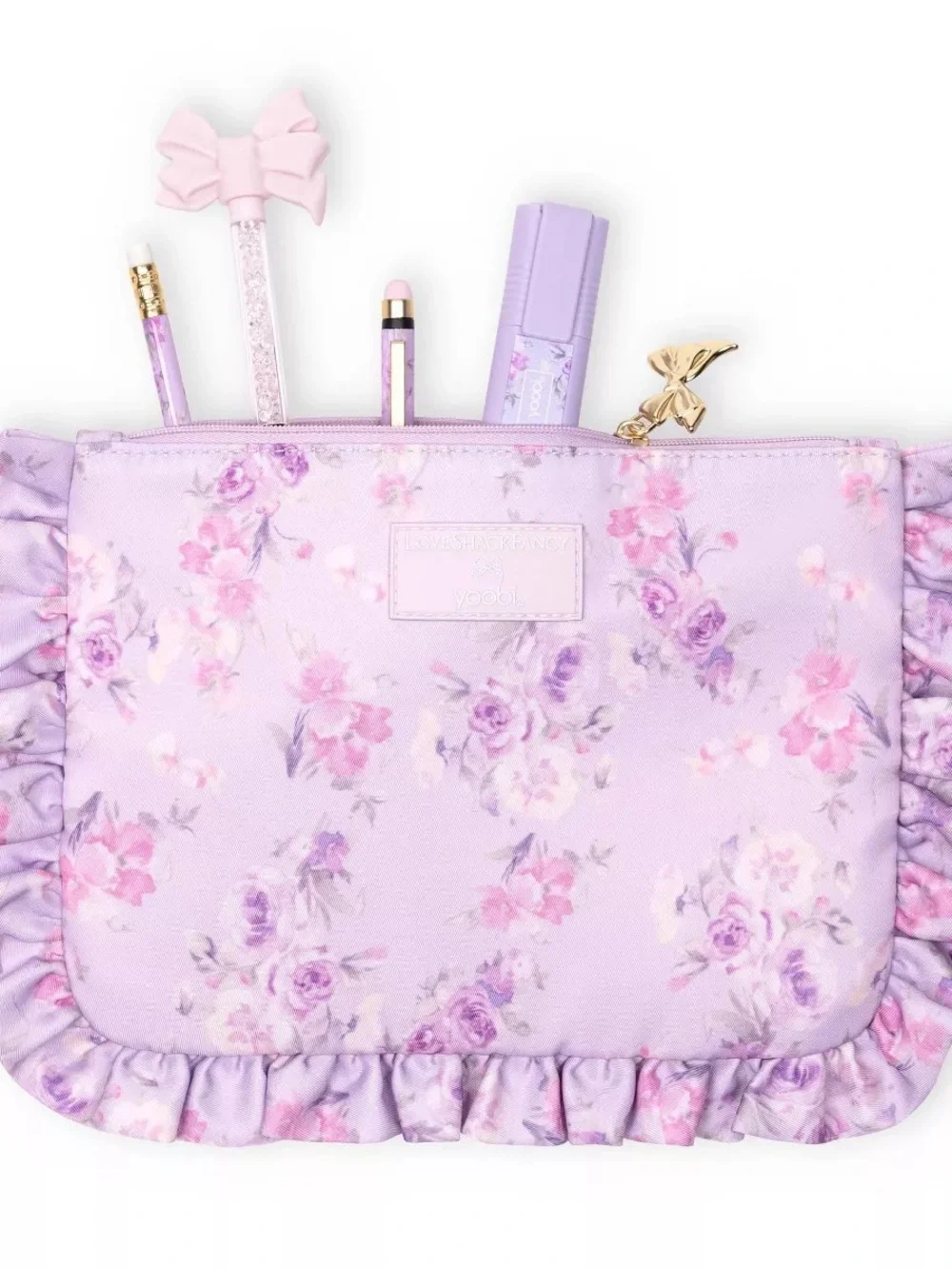 LoveShackFancy Target Yoobi Happy Thoughts Zip Pencil Case with Ruffles Purple